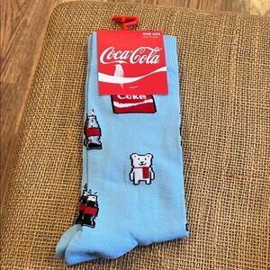 Coca Cola Light Blue Socks with Bear and Bottle Pattern